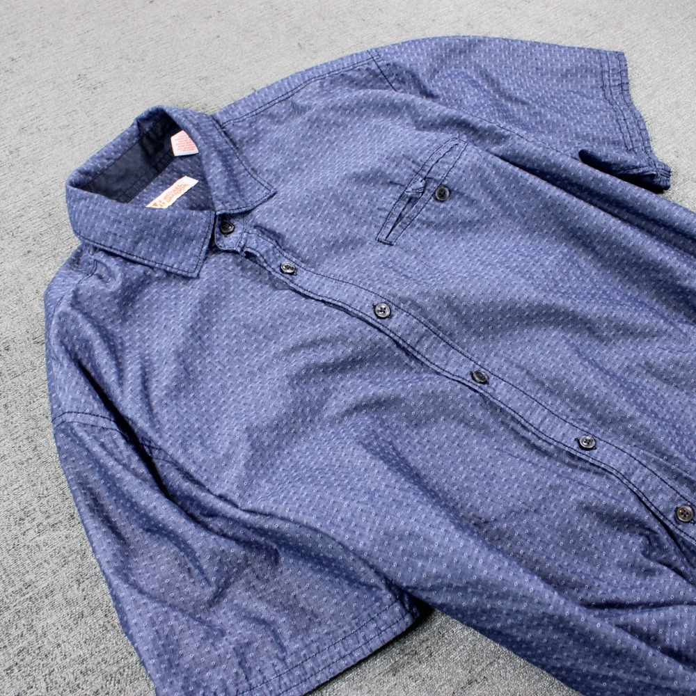 Michael Brandon Mens Blue Diamond Micro Print Short Sleeve Button Down Shirt L